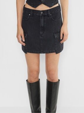 Denim Forum The 90s Cargo Mini Denim Skirt Non-Stretch Jean Black Aritzia